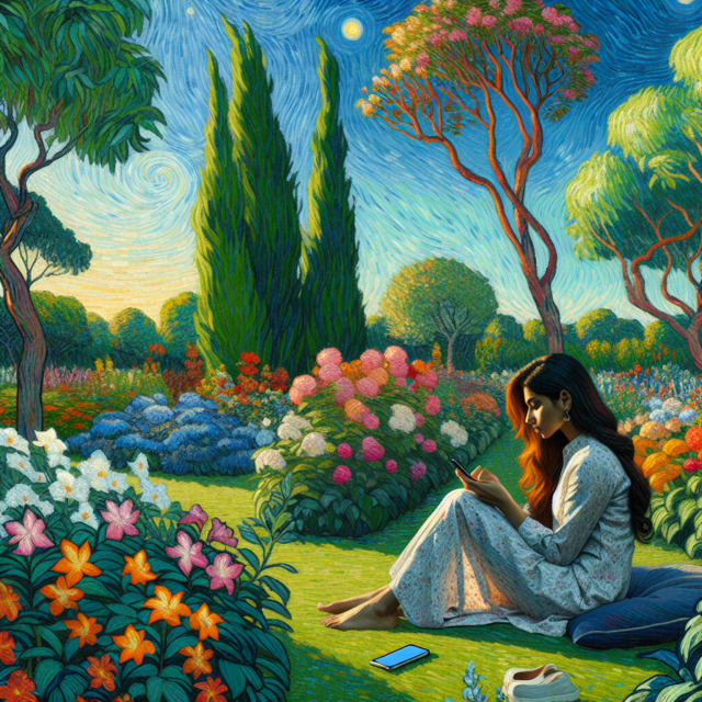 Person reflecting in a garden with a phone placed aside