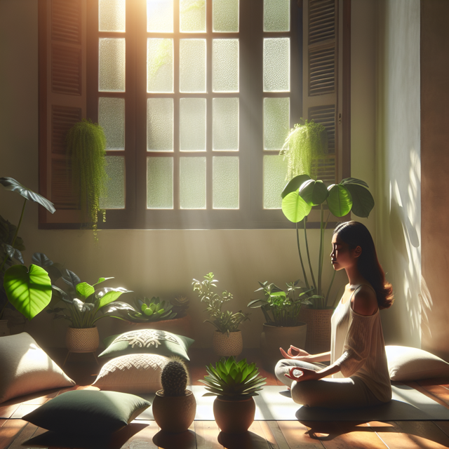A person meditating in a serene, softly lit room