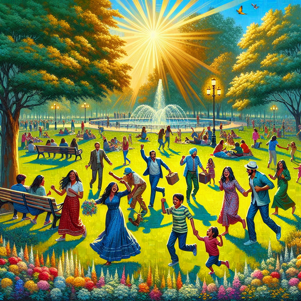 People joyfully connecting in a sunlit park