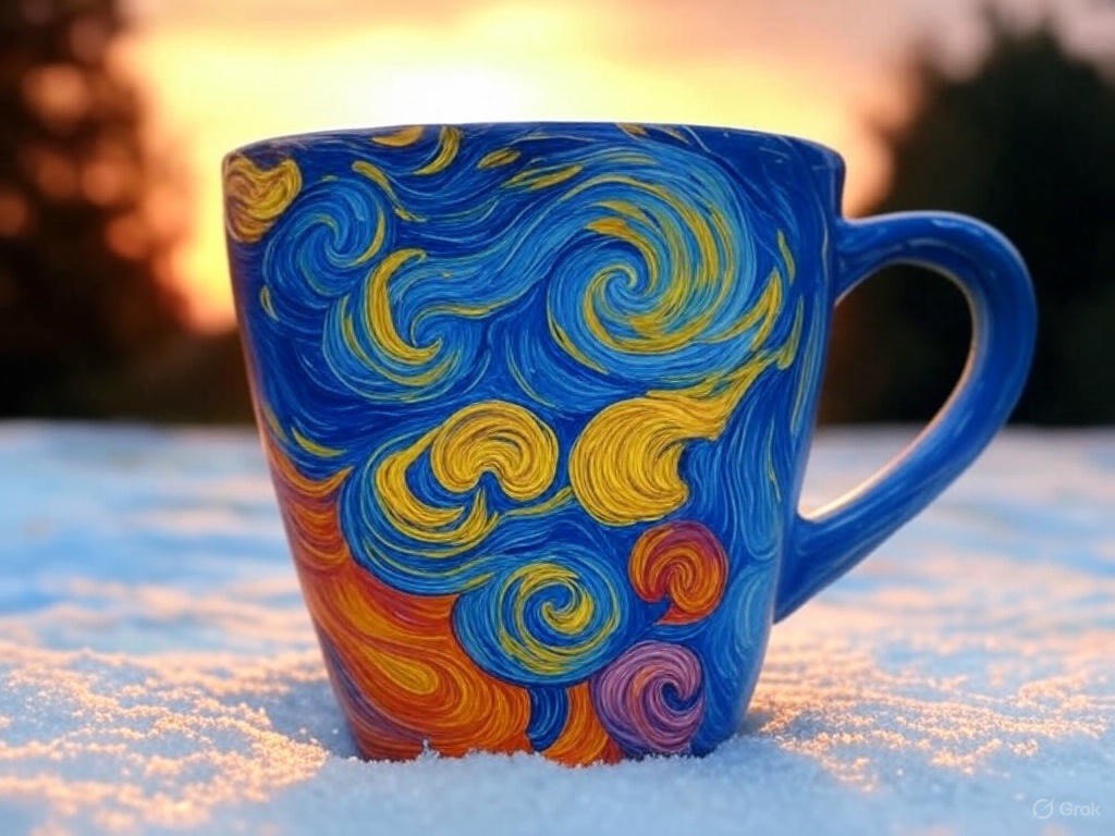 An artistic depiction of a cup, encouraging mindfulness in observation.